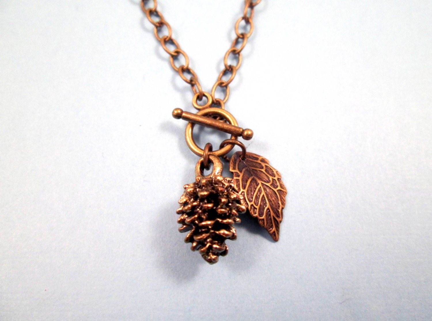 Pine Cone Charm Necklace Brass Pinecone And Leaf By Justcharming