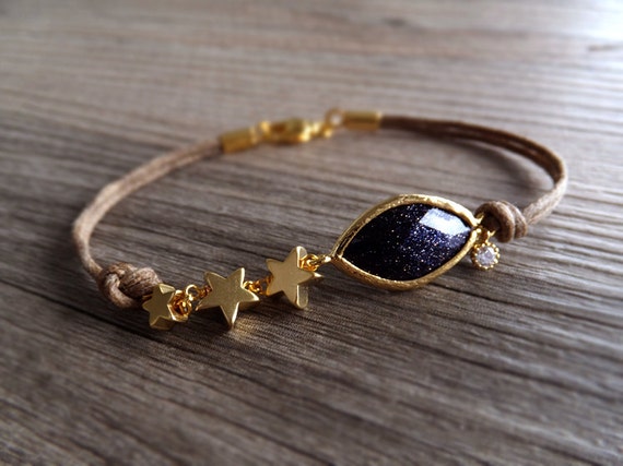 Starry Night Bracelet Blue Goldstone / Gold Stars