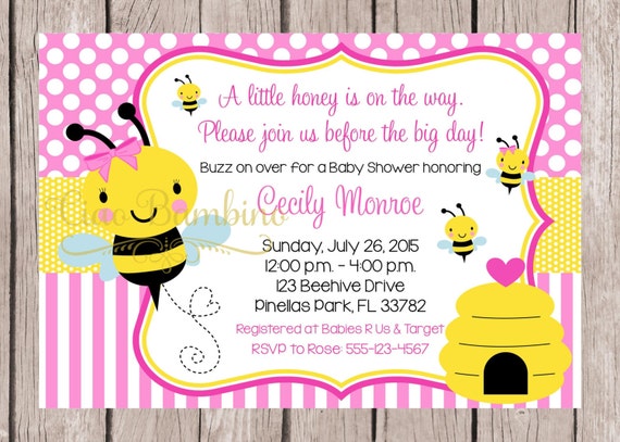 PRINTABLE Pink Bumble Bee Baby Shower Invitation / Pink