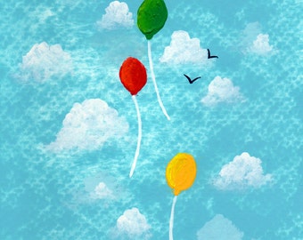 Balloons Outsider ACEO Folk Art PRINT of Todd Young painting