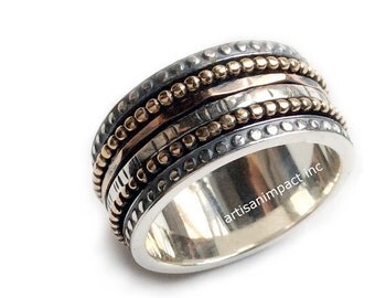 Silver wedding band, meditation ring, bohemian ring, stacking rings, spinner rings for women, anxiety ring, fidget jewelry - Jazz. R2095