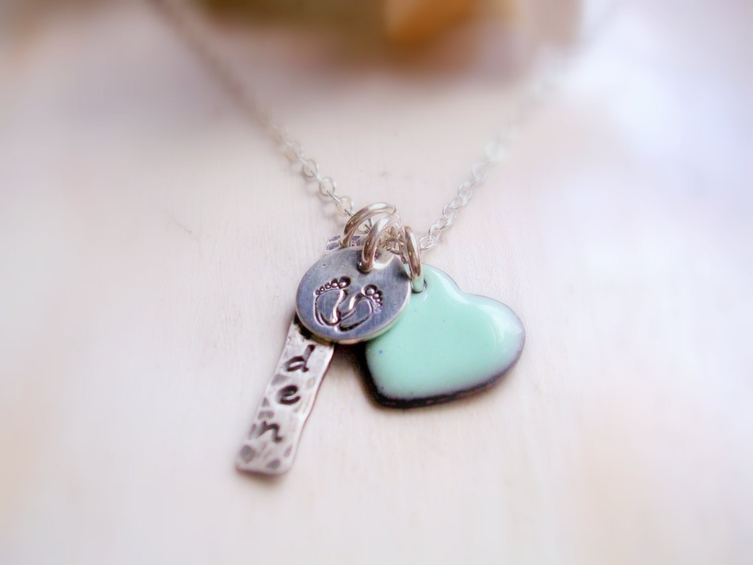 Baby Boy Charm Necklace Push Present Rustic Name Tag Baby