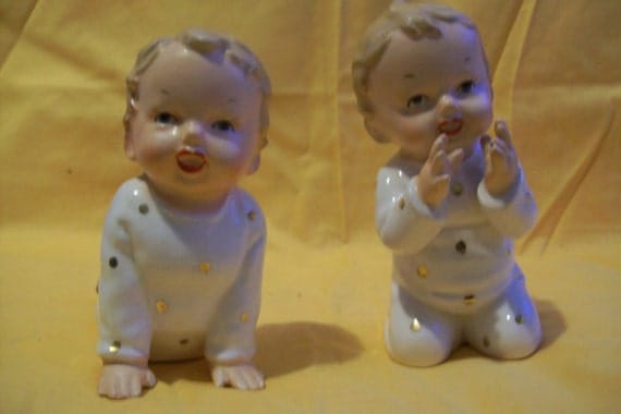 Piano Babies, 2 Baby Boy Piano Babies, Made in Japan, 1950's, vintage,collector, decoration, gift, piano decoration, porcelain, home decor