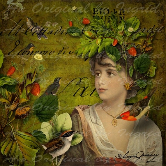 Enchanted Garden Digital Collage Greeting Cards (Suitable for Framing)