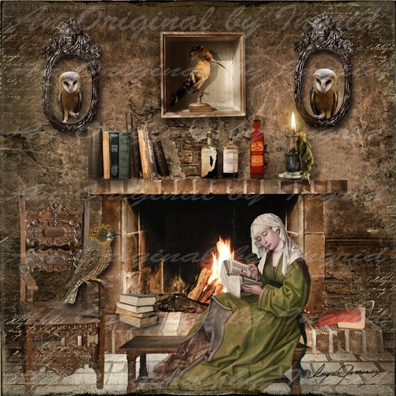Bookworm Digital Collage Greeting Card (Suitable for Framing)