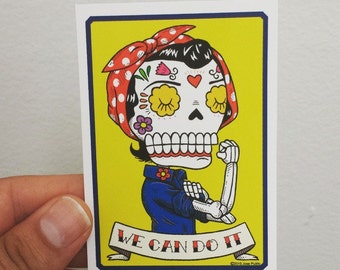 Day of the Dead Rosie the Riveter Calavera Vinyl Sticker