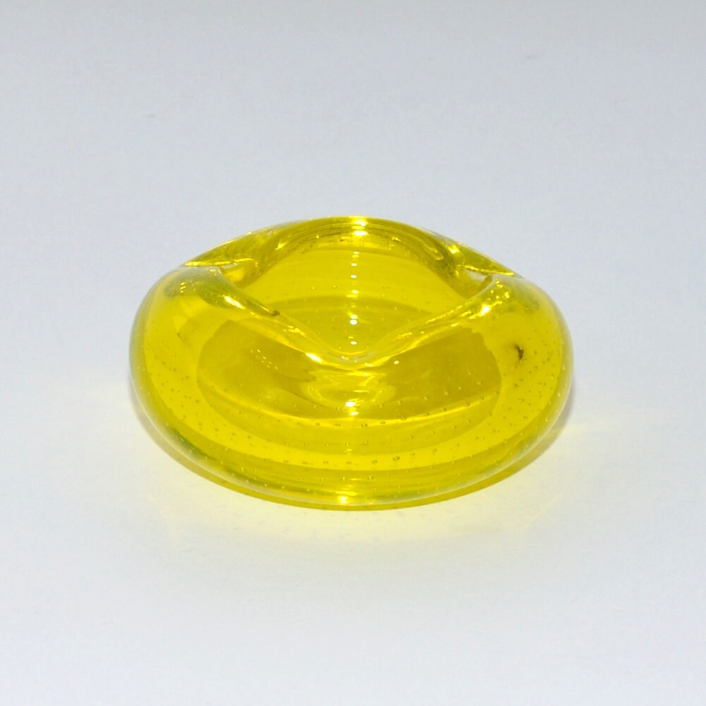 Vintage Murano Glass Bullicante Canary Yellow Ashtray