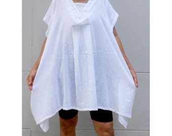Custom Made Boho Tunic Chic Short White Cotton Comfy Loose Summer Bluse one fit all most S-L (BL 2)