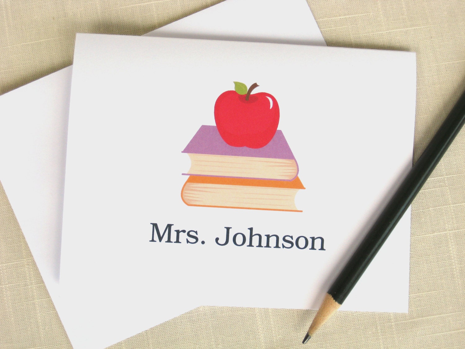 Personalized Teacher Stationery Apple Stack of Books Set