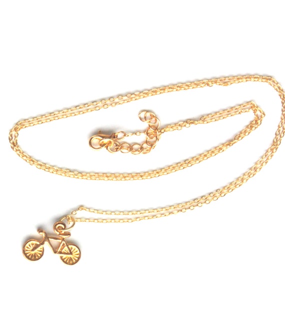 Bike gold toned thin long chain necklace handmade for by meteor