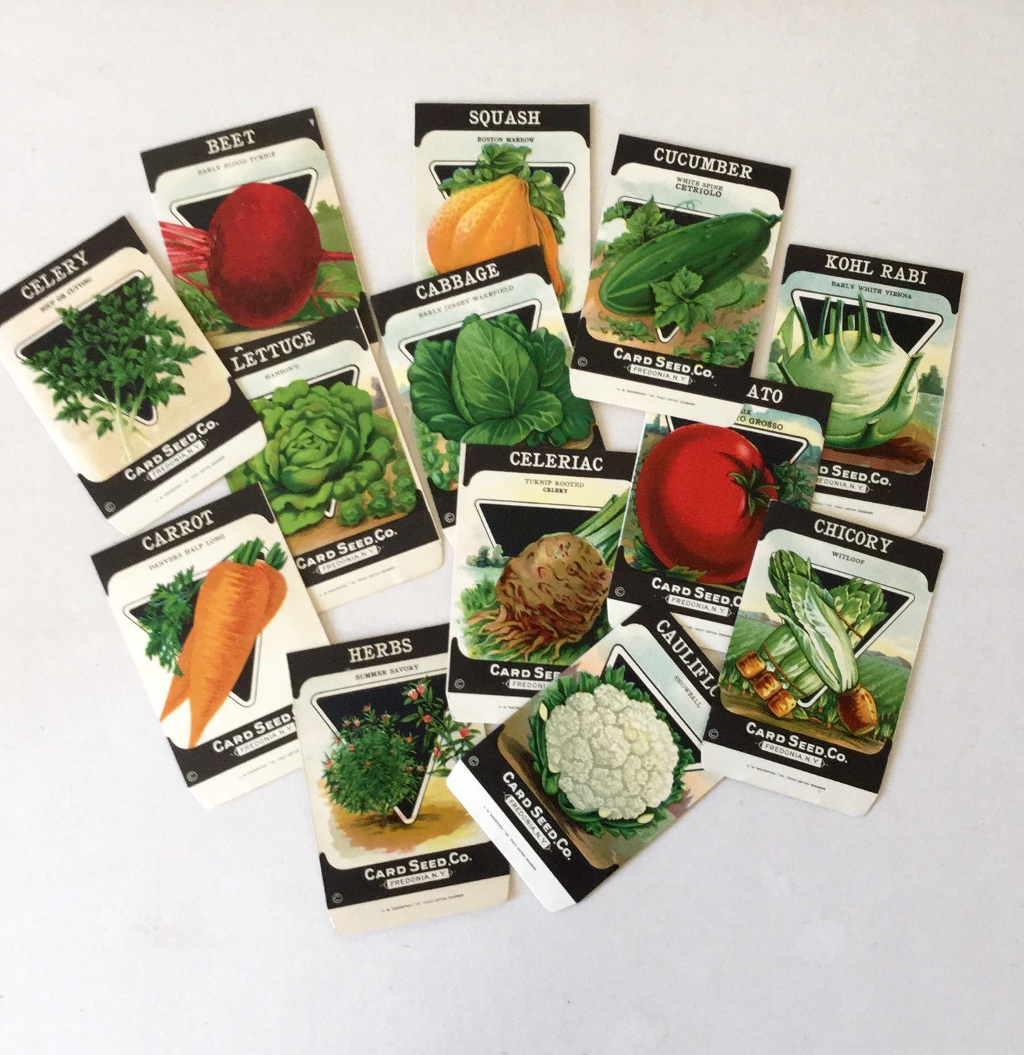 Vintage Seed Package Vegetable Herb Lithograph Packets set of
