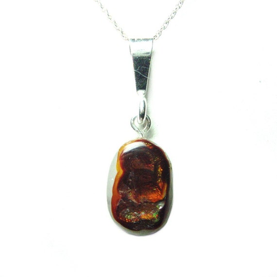 Fire Agate sterling silver pendant with chain by perkicreations