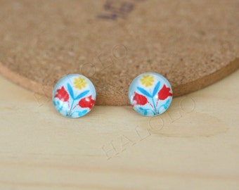 Sale - 10pcs handmade flower round clear glass dome cabochons 12mm (12-1029)