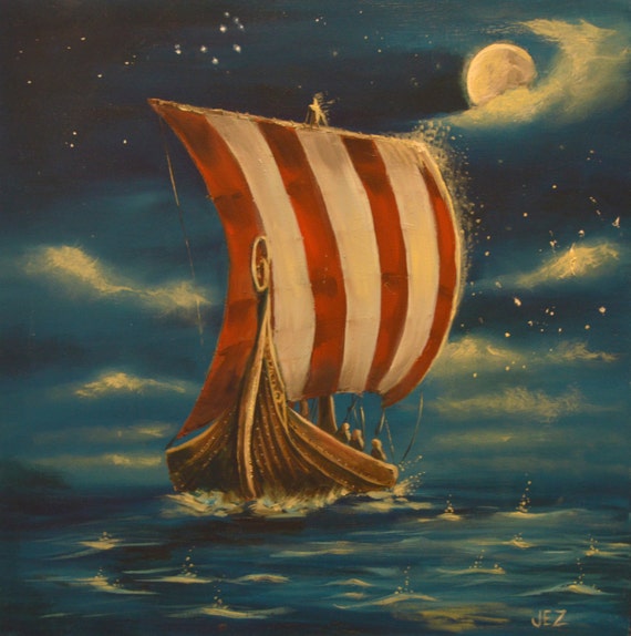 Two Viking Ship oil paintings by JezArt on Etsy