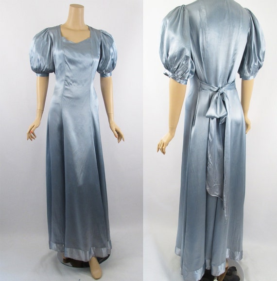 Vintage 1940s Evening Gown Powder Blue Slipper Satin B42 W38