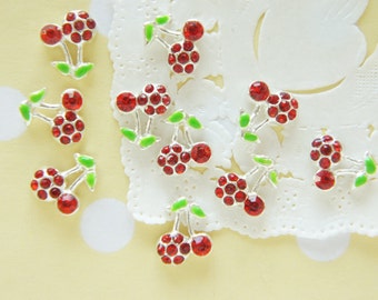 SALE 5 pcs Teeny Nail Size Cherry Metal Motif / Cabochon /Resin inserts (10mm11mm) Silver AZ142 (((LAST)))