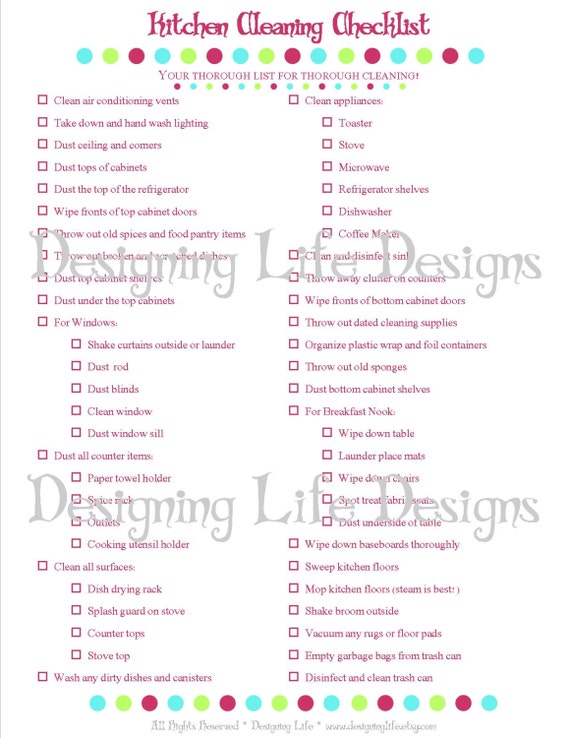 Kitchen Cleaning Checklist PDF Printable Home Management