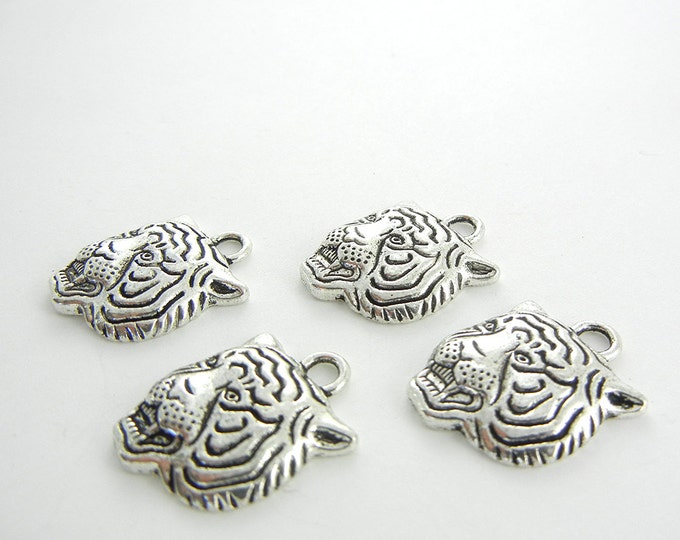 Set of 4 Pewter Tiger Head Charms