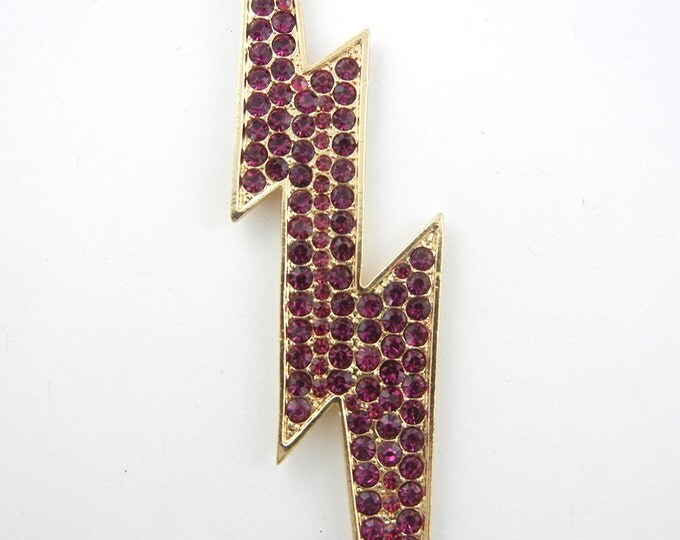 Gold-tone Fuschia Rhinestone Lightning Bolt Pendant