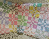 Scrappy Spring Baby Girl, Toddler or Crib Quilt - Disappearing 4-Patch