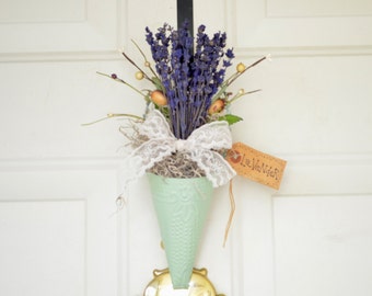 French Lavender Wall Pocket Cone - Spring Summer front door decor - Wall decor - Green Wall cone