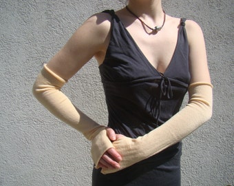 Bridal Gloves Arm Warmers Simple Jersey Mittens Evening Merino Fingerless Gloves Cream Mitaines Armstulpen