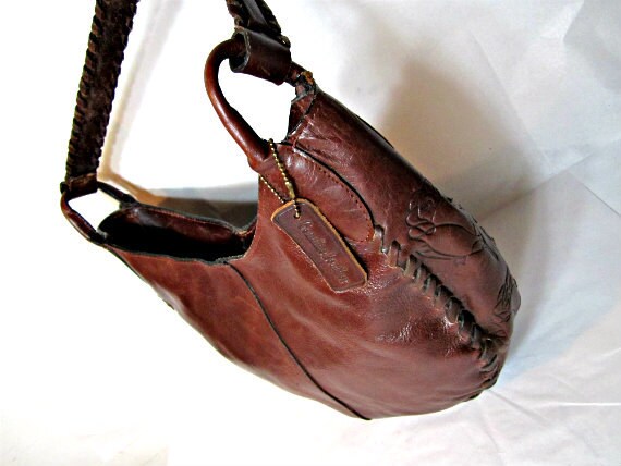 Tooled Leather Purse Brown Leather Bag Shoulder bag Hand Bag