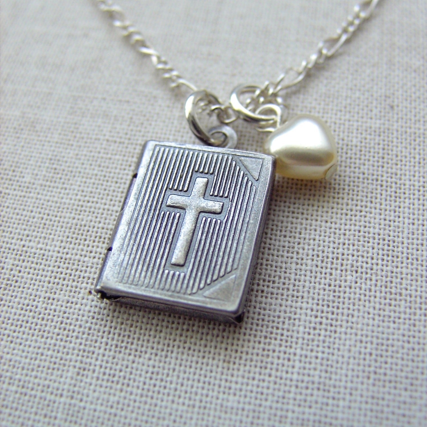 Bible Book Locket Necklace 18 Sterling Silver by OneHeartJewelry