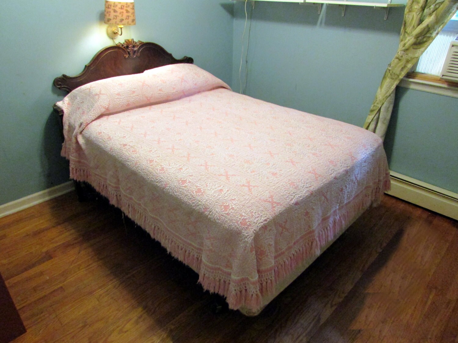 Vintage Italian woven bedspread by Bellissimo in pink and