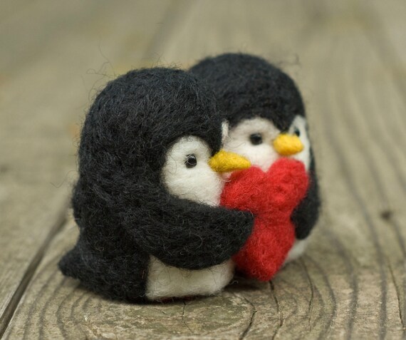 Needle Felted Penguin Love Birds