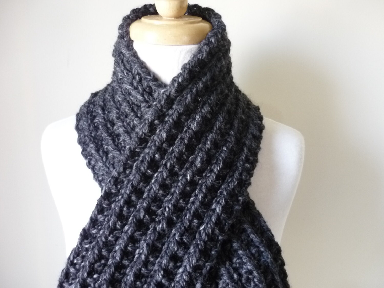 Chunky Knit Scarf Unisex Scarf in Charcoal by pegsyarncreations