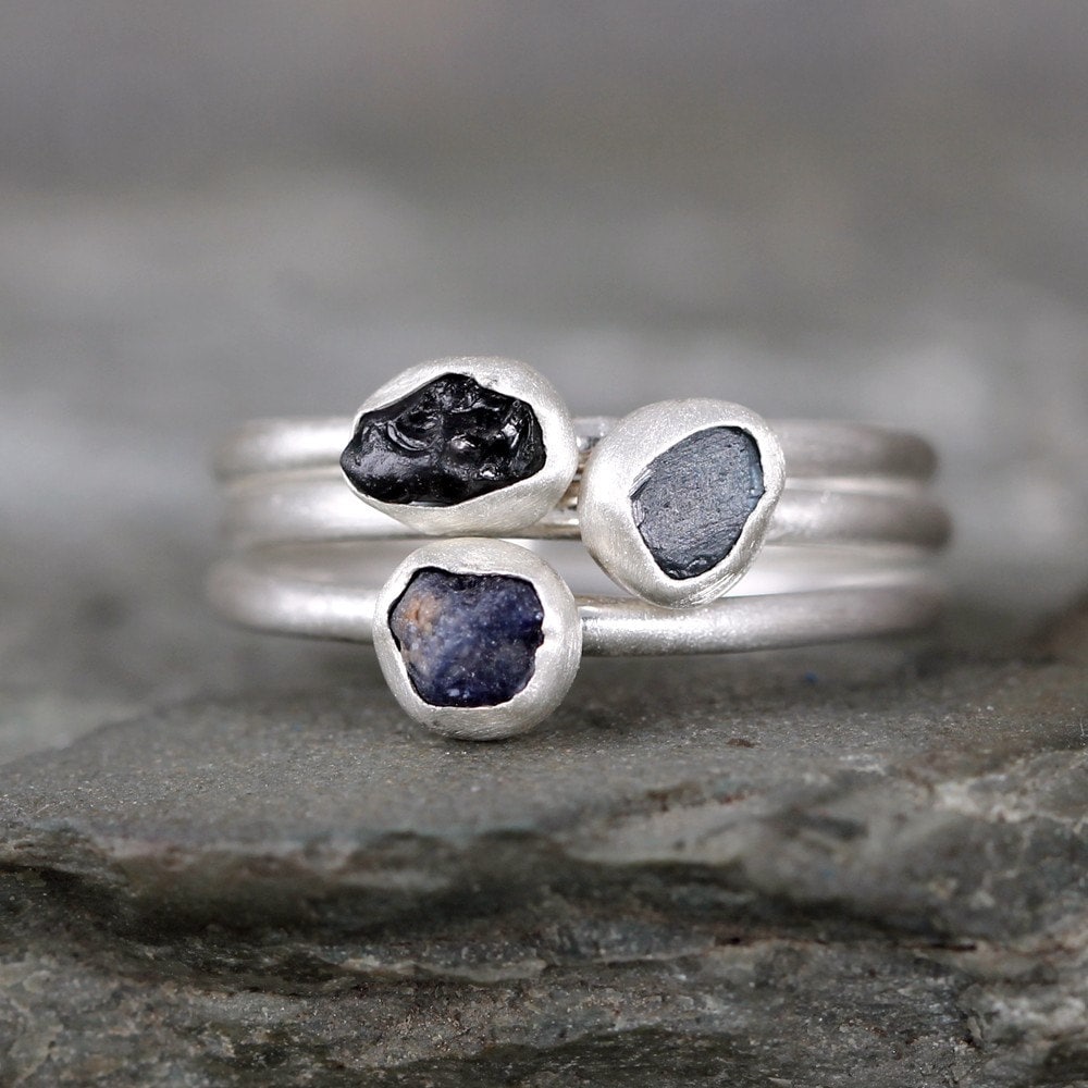 Blue Sapphire Rings Raw Uncut Rough Sapphires Sterling