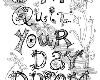 Coloring Page Word Art Flowers Nature Doodle Don Quit Day