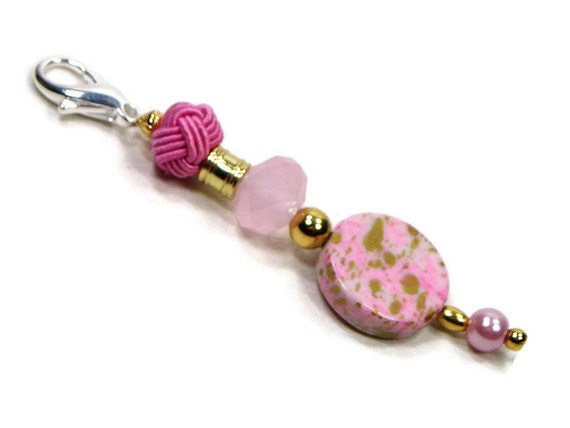 Purse Charm Purse Jewelry Key Fob Zipper Pull Pink Gold Beaded Scissor ...