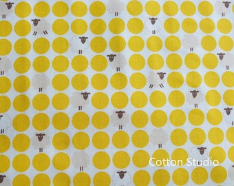Japanese Fabric Kawaii Sheep Polka Dot Yellow 1/2 Yard