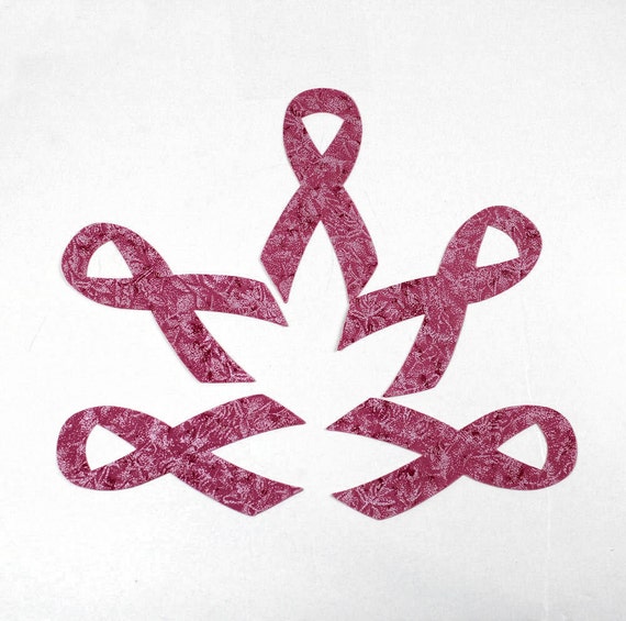 FIVE Pink Breast Cancer Awareness Ribbons Fabric Applique