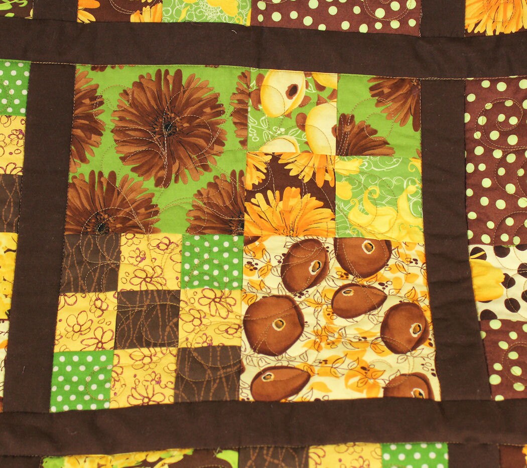 Retro Quilted Throw in Golden Yellow Green by QuiltSewPieceful