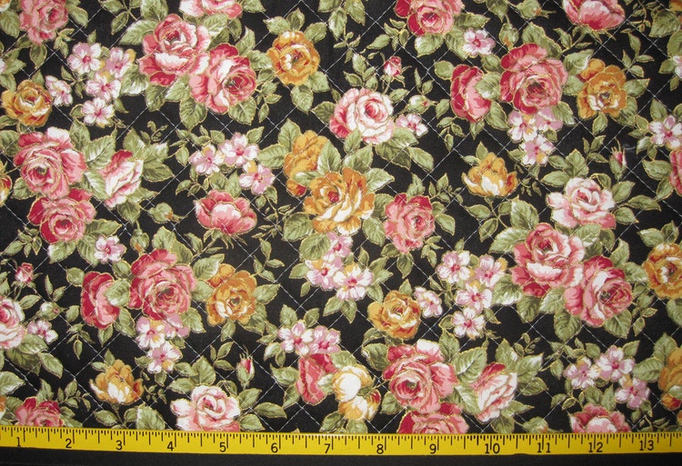 Pre Quilted Fabric Half Meter Cut Roses by MrsStitchesDesigns