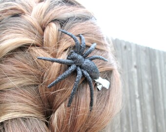 Black Glitter Spider Hair Clip
