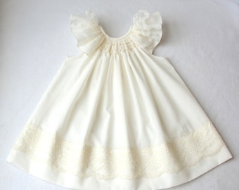 Smocked Baby Dress, Smocked Christening dress, in white or ivory/ Hand smocked christening gown / Baptismal Dress
