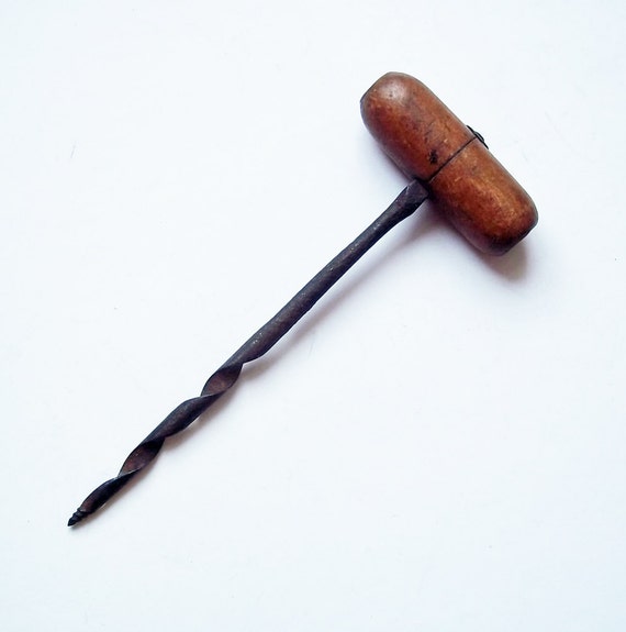 Antique Iron Gimlet Auger T-Handle Drill Tiny Hand Drill w/