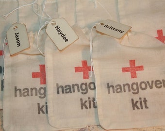 Hangover Kit Bags, DIY Hangover Bags, Personalized Name Tag, Wedding Favor Bags, Bachorlette Favors, Bachelor Favors