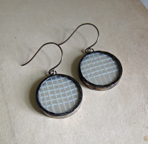 Lined Vintage Hanky Soldered Earrings Glass Jewelry