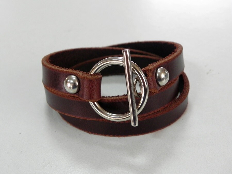 Leather Bracelet Leather Cuff Wrap Bracelet With Toggle Clasp