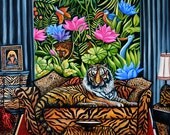 Jungle Art Print, Tiger Laying on Sofa, Jungle Scene, Jungle Animals, Flowers in Jungle, Animal Prints, k Madison Moore Jungle Art Print, Tiger Laying on Sofa, Jungle Scene, Jungle Animals, Flowers in Jungle, Animal Prints, k Madison Moore