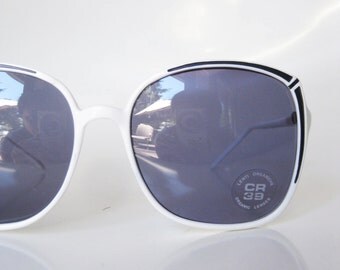 SALE 1970s White Sunglasses Black Womens Ladies Wayfarer Oversized Huge Indie Hipster Festival Italy Italian 70s Bright Boho Chic Bohemian