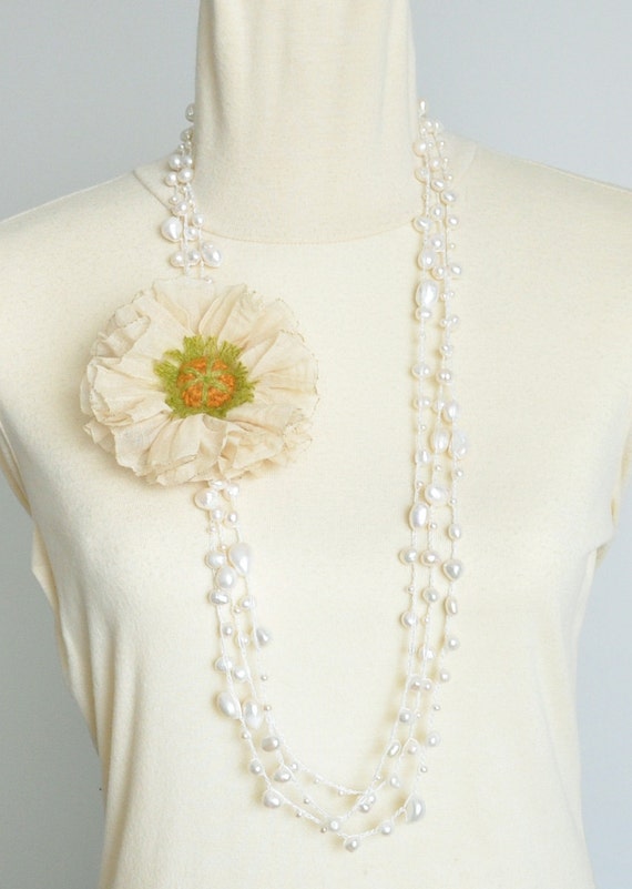 Pearl and Poppy Ivory Handmade Fabric Poppy and by jennysunny