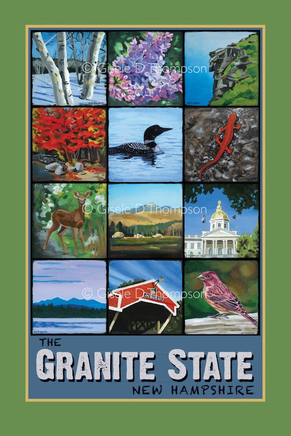 The Granite State NH Poster 11x17 print fall icons of NH