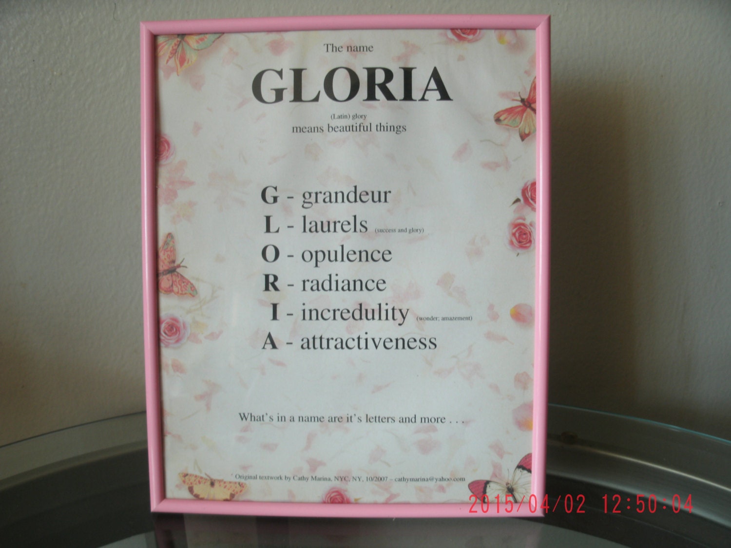 name-meaning-framework-personalize-gloria-novelty-wall