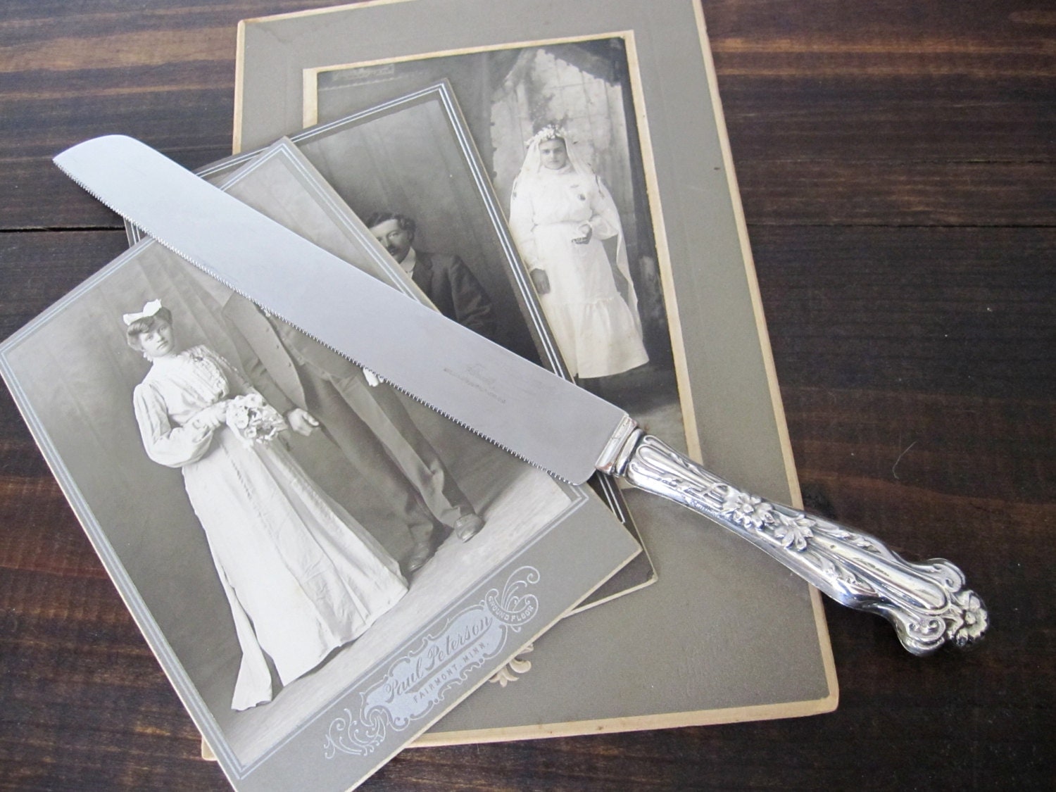 Vintage Bride's Cake Knife Sterling Silver Handle Art
